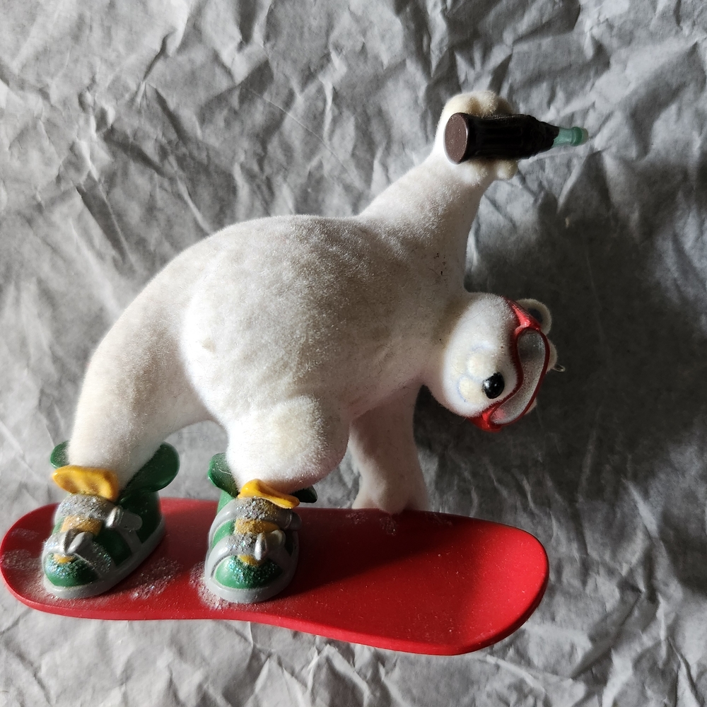 Polar Bear on Red Snowboard Figurine